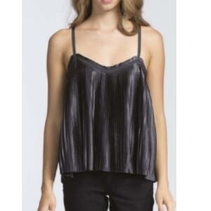 Storia Satin Black Accordian Fold V-Neck Cami - Size Small